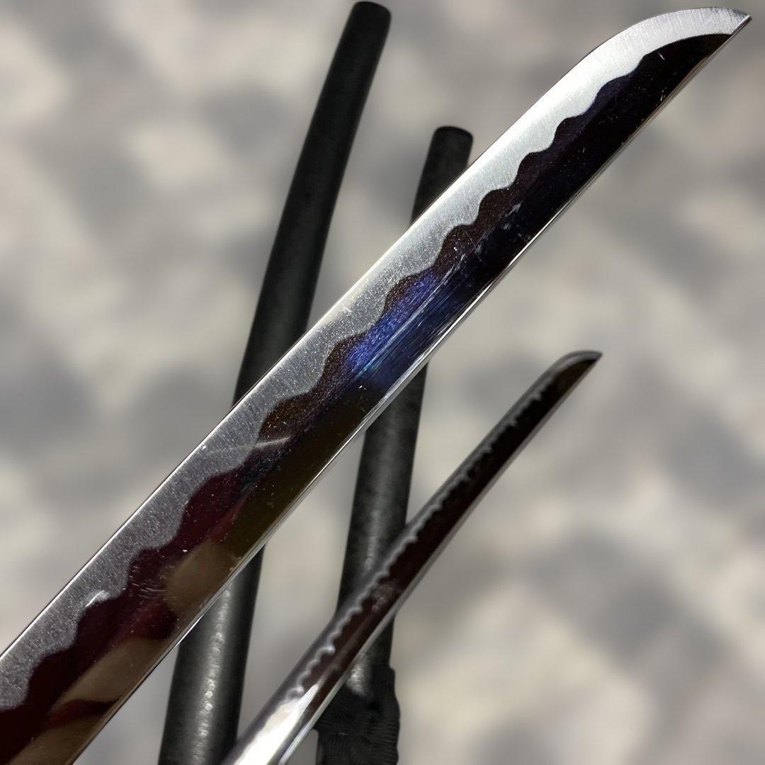 割安模造刀大小２本セット 黒柄 雲龍楕円鍔