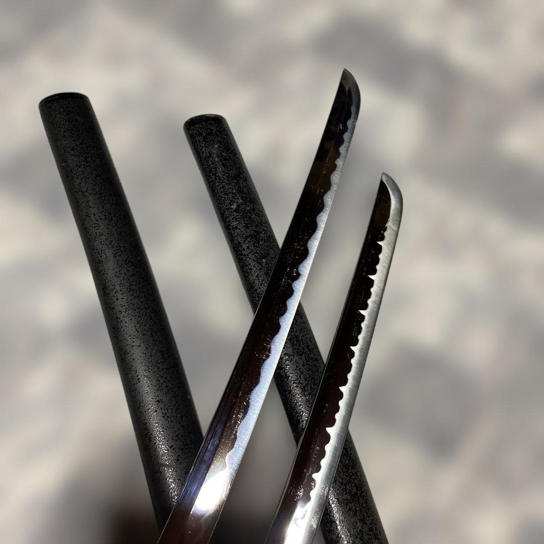 割安模造刀大小２本セット 黒柄 雲龍楕円鍔