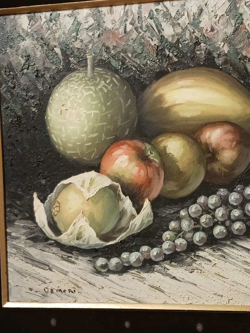 静物画 大きな絵 サイン有 油絵 油彩 果物 フルーツ 詳細不明 インテリア