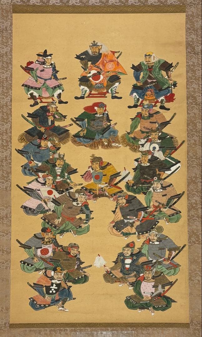 「毛利元就二十一将図」彩色木版画 江戸時代中期頃 1幅|戦国武将 掛軸 武将図