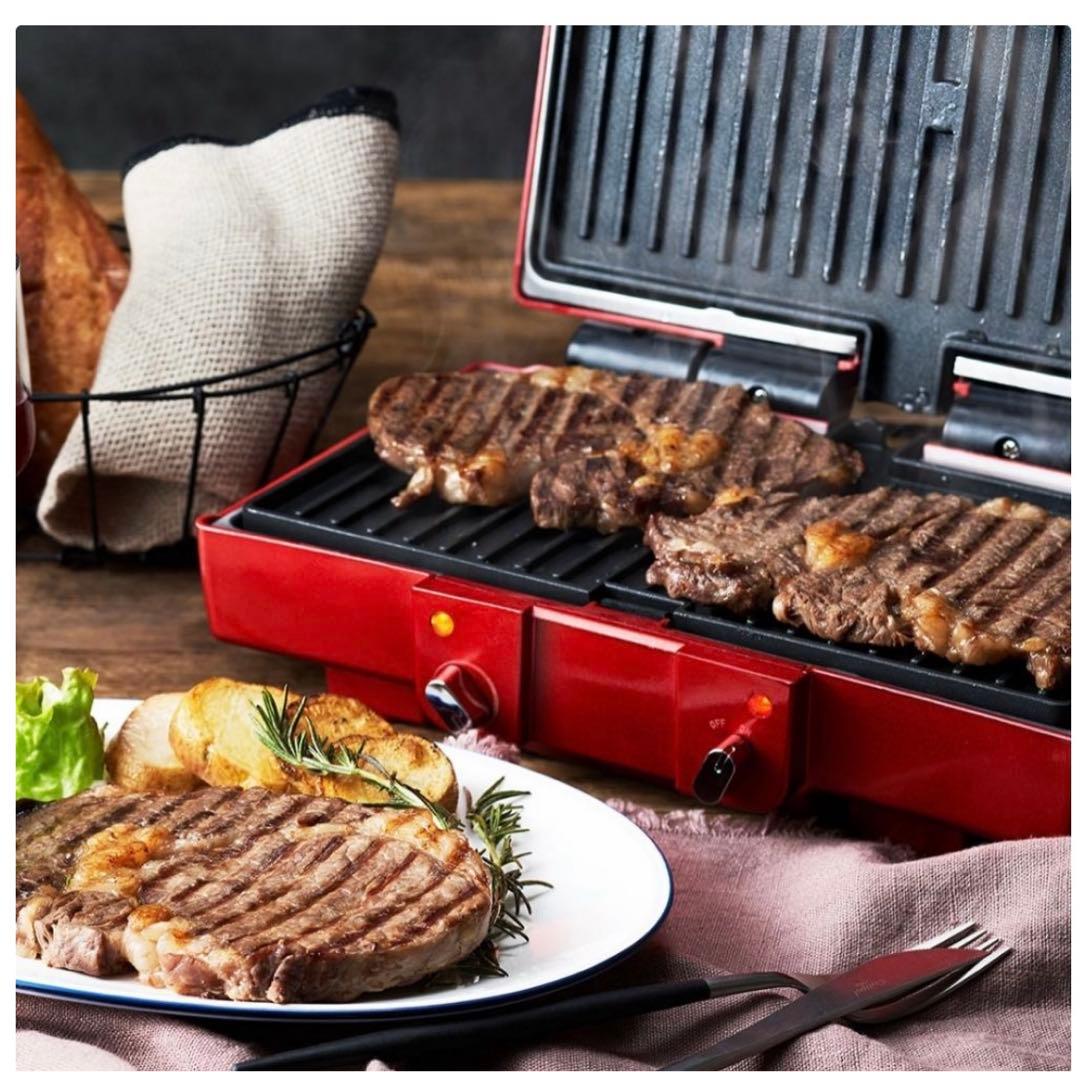 D&S プレスグリル レッド リバーシブルプレート 両面焼き オリジナルレシピ付