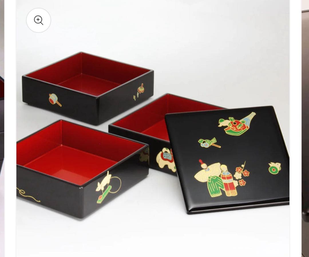 【未使用】象彦　本漆　黒漆塗り　6.5寸　19.5cm角　三段重　重箱