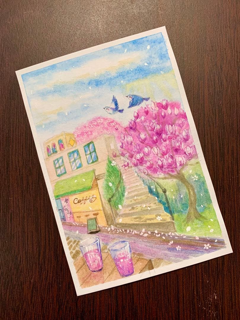 水彩画　春の訪れ〜木蓮〜　値段は※900円です