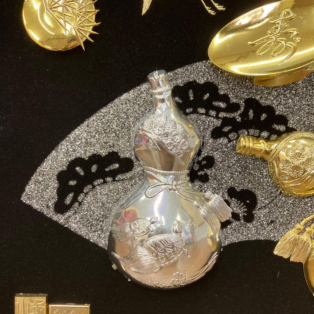 24K GP 金工 額装パネル 縁起物 鶴亀 ひょうたん 松竹梅 慶事 雑貨