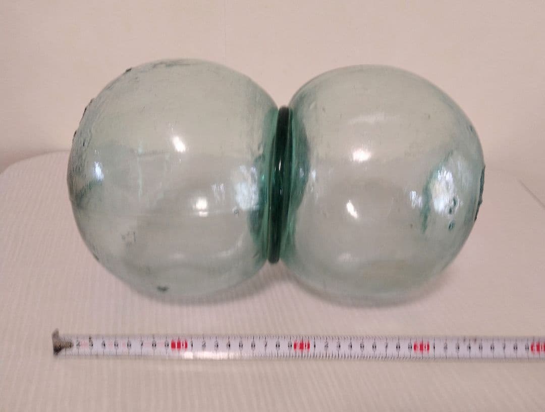 浮き玉　青色のガラス浮き玉 珍品 激レア 双子型　ダブルボール　バイナリー