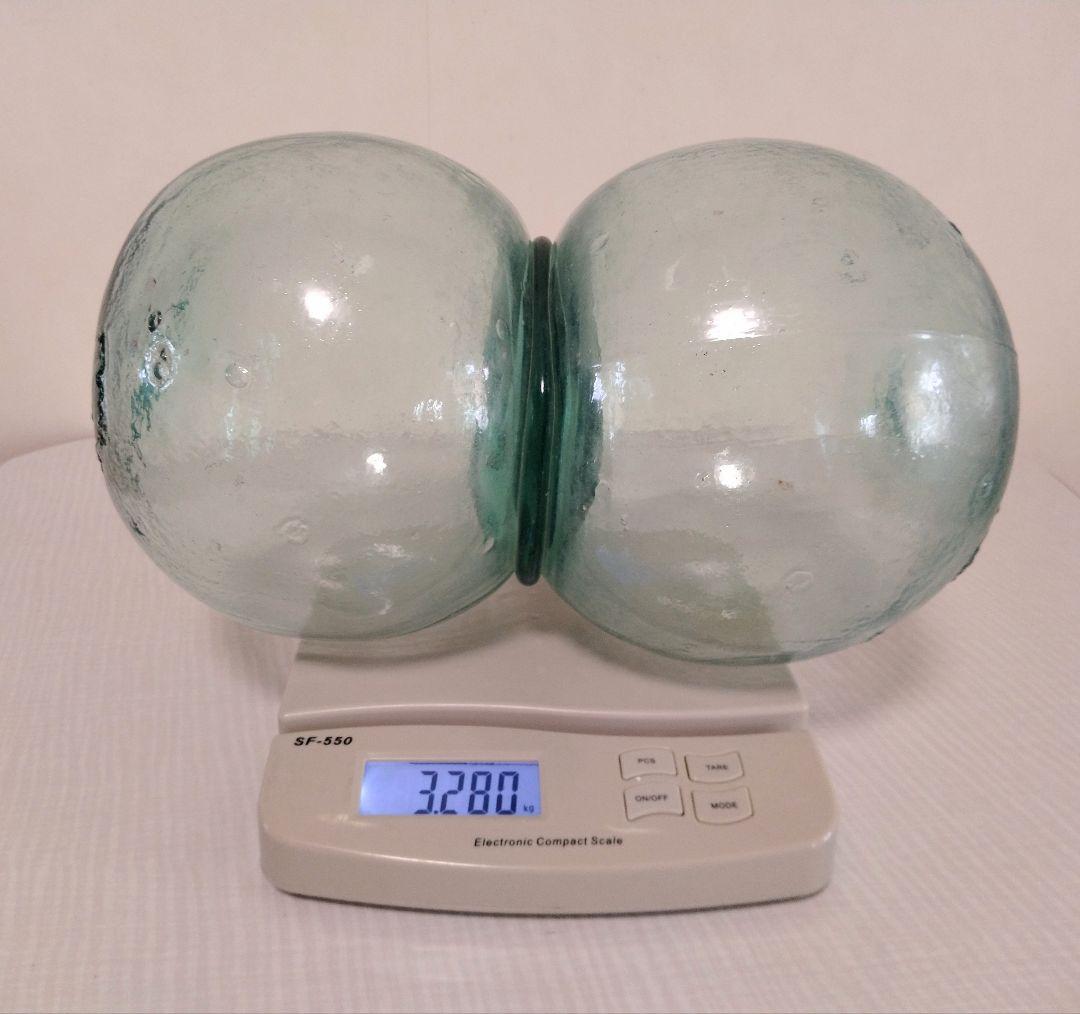 浮き玉　青色のガラス浮き玉 珍品 激レア 双子型　ダブルボール　バイナリー