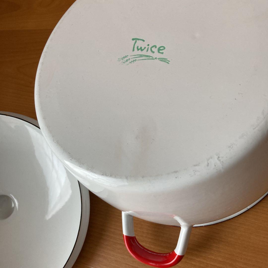 アメリカンカントリー　ヴィンテージ　ホーロー　レッドリム　Twice 両手鍋