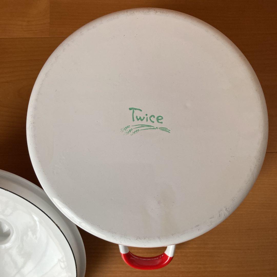 アメリカンカントリー　ヴィンテージ　ホーロー　レッドリム　Twice 両手鍋