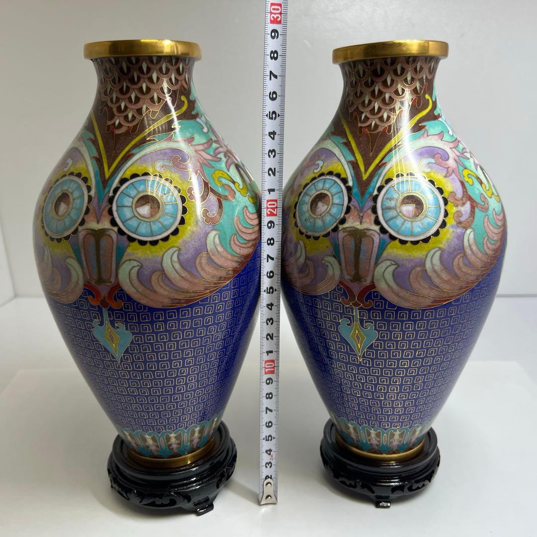 七宝　花瓶　２点　高さ29cm（台込）　東K8-0301☆2Fトコカウ