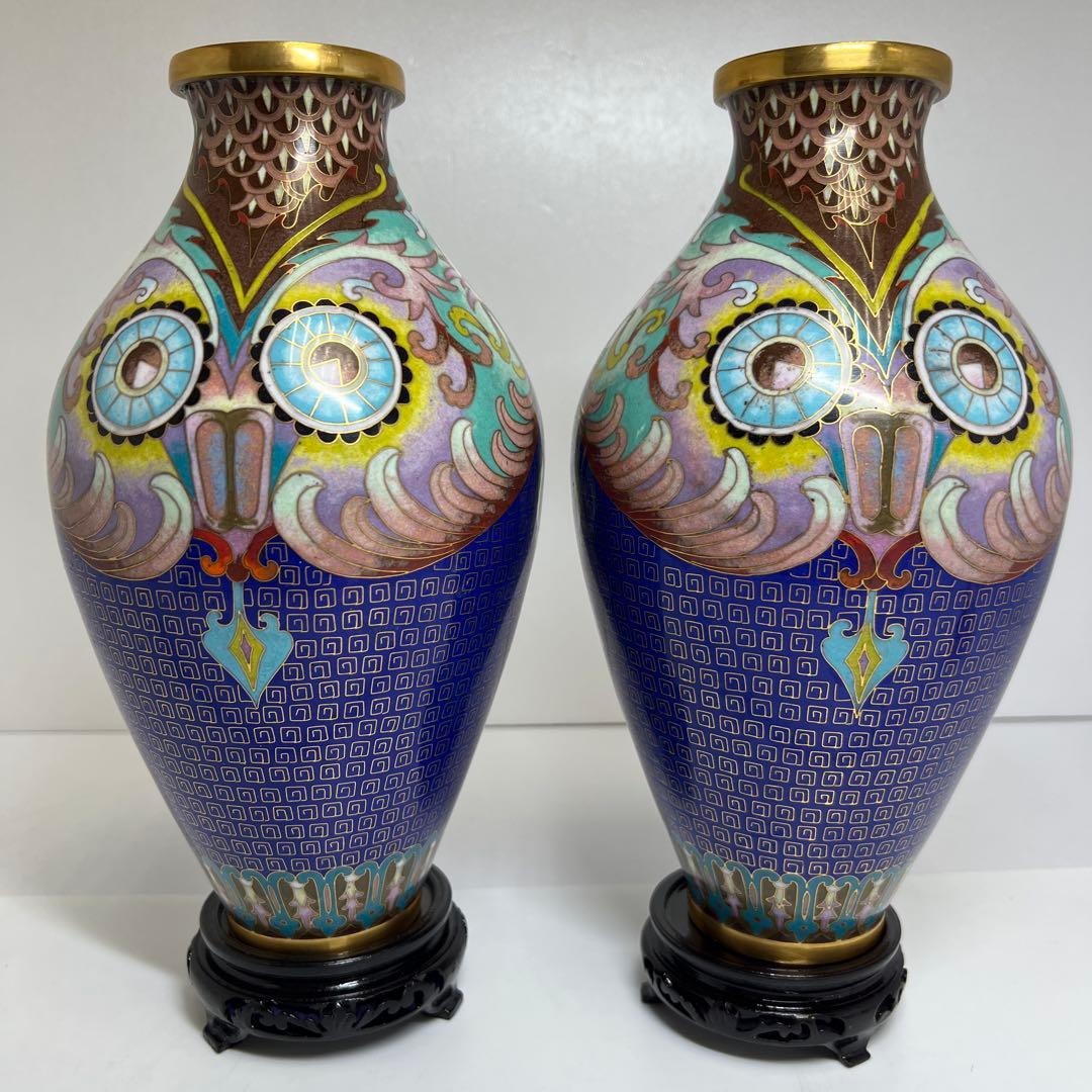 七宝　花瓶　２点　高さ29cm（台込）　東K8-0301☆2Fトコカウ
