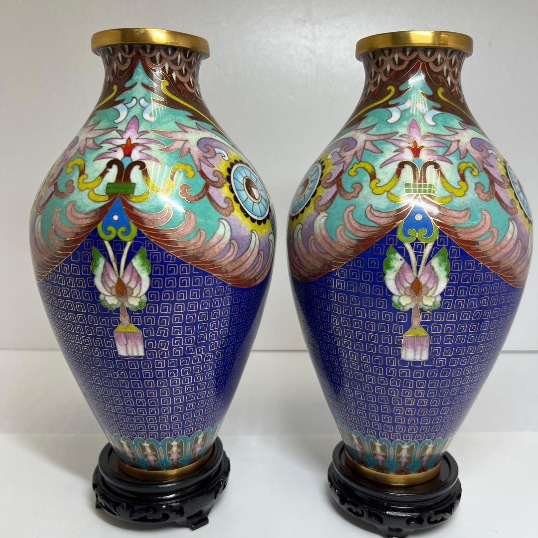 七宝　花瓶　２点　高さ29cm（台込）　東K8-0301☆2Fトコカウ
