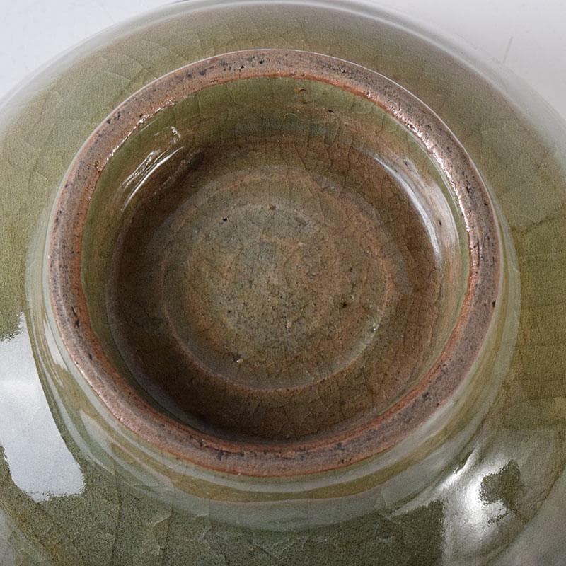 朝鮮　高麗青磁　雲鶴図　茶碗　仕覆付　C　7619