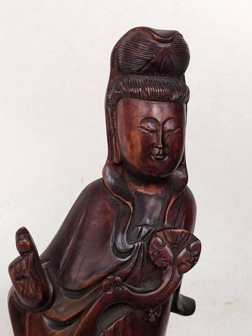 中国 古美術 伝統工芸品　中国　唐木黄楊製　観音菩薩像　仏像　置物