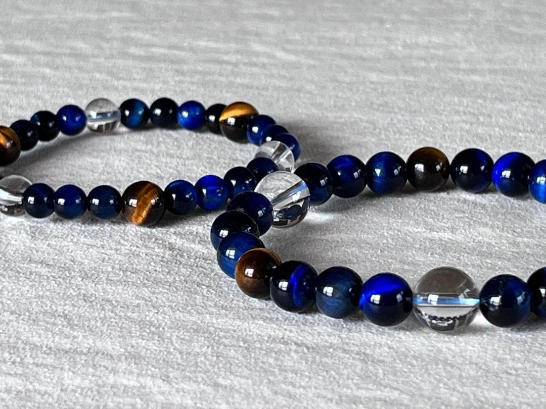 ★ペア天然石ブレスレット★金運ブルータイガーアイ水晶★イエローパワー