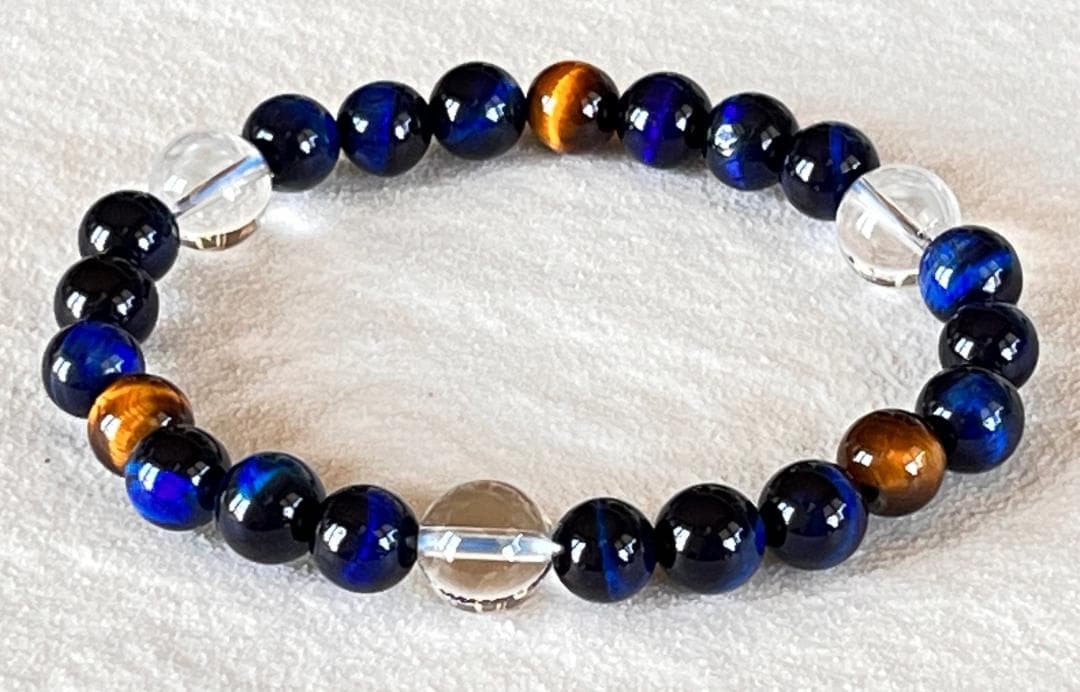 ★ペア天然石ブレスレット★金運ブルータイガーアイ水晶★イエローパワー