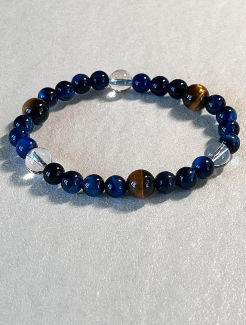 ★ペア天然石ブレスレット★金運ブルータイガーアイ水晶★イエローパワー