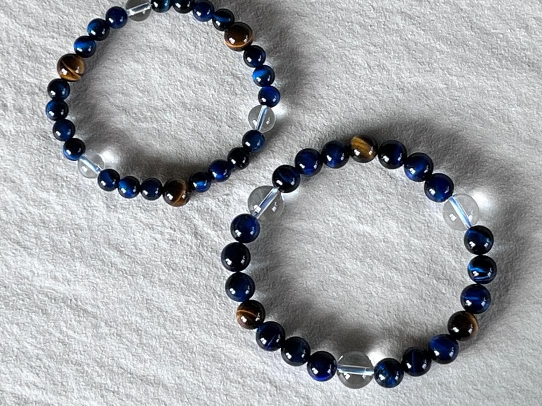 ★ペア天然石ブレスレット★金運ブルータイガーアイ水晶★イエローパワー