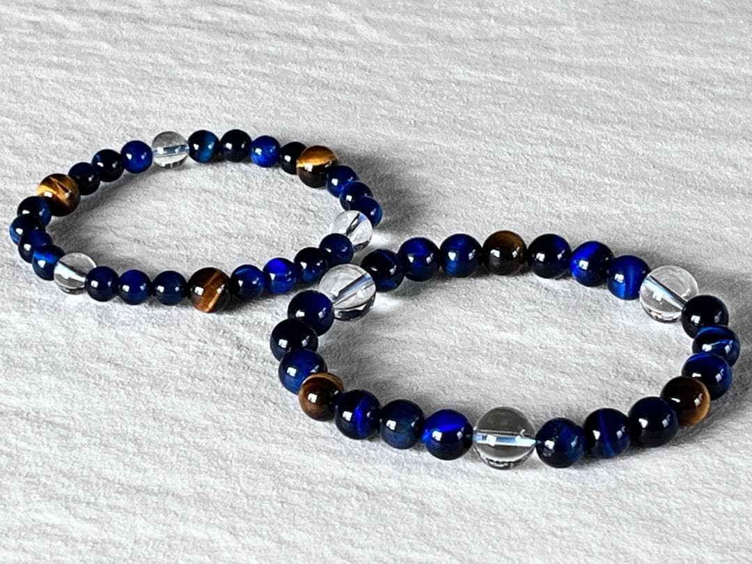 ★ペア天然石ブレスレット★金運ブルータイガーアイ水晶★イエローパワー