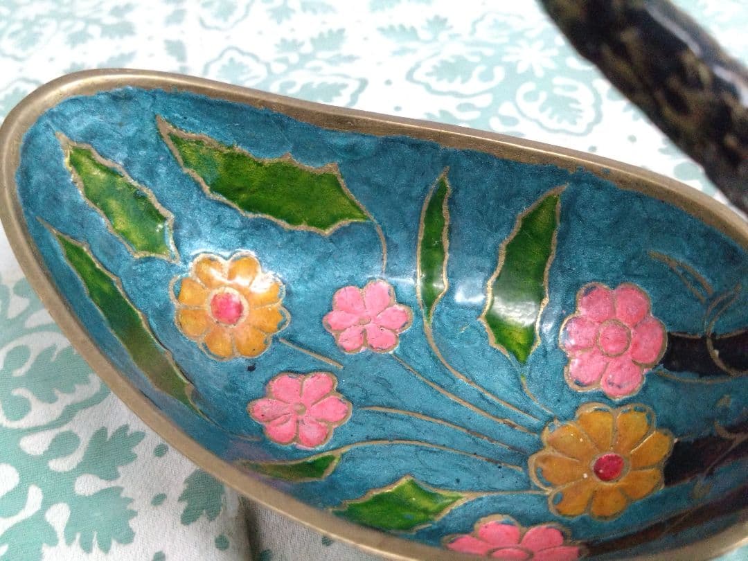 アンティーク アジアン雑貨 インド 七宝焼？ 小物入れ スワン 白鳥