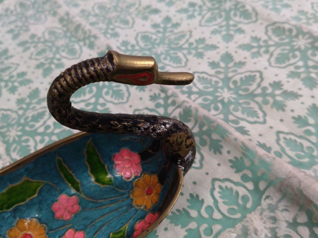 アンティーク アジアン雑貨 インド 七宝焼？ 小物入れ スワン 白鳥