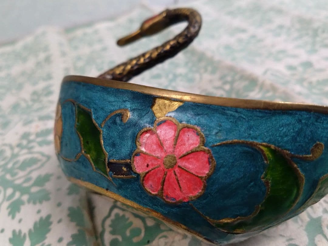 アンティーク アジアン雑貨 インド 七宝焼？ 小物入れ スワン 白鳥