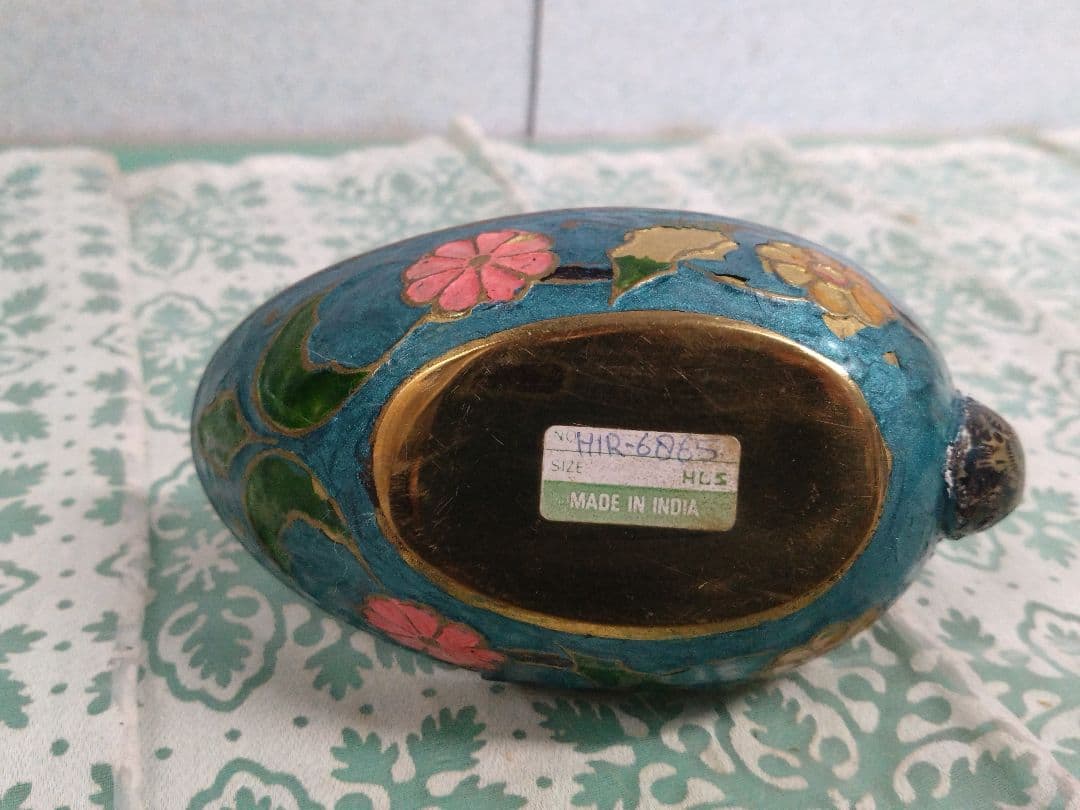 アンティーク アジアン雑貨 インド 七宝焼？ 小物入れ スワン 白鳥
