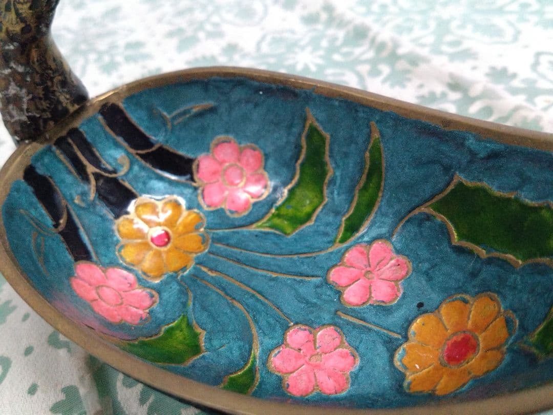 アンティーク アジアン雑貨 インド 七宝焼？ 小物入れ スワン 白鳥