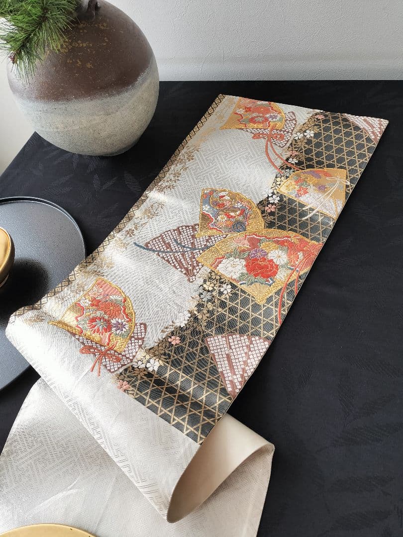 A599★高級‼️豪華刺繍‼️袋帯正絹テーブルランナー2m16cm
