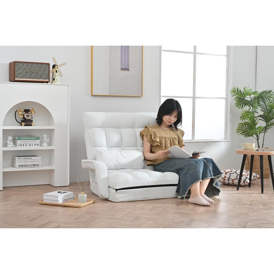 座椅子 4WAY リクライニングソファ 折りたたみ座いす 2人掛け【ホワイト】