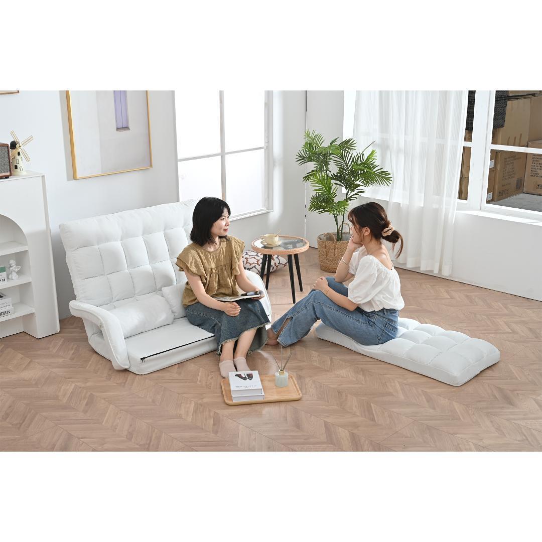 座椅子 4WAY リクライニングソファ 折りたたみ座いす 2人掛け【ホワイト】