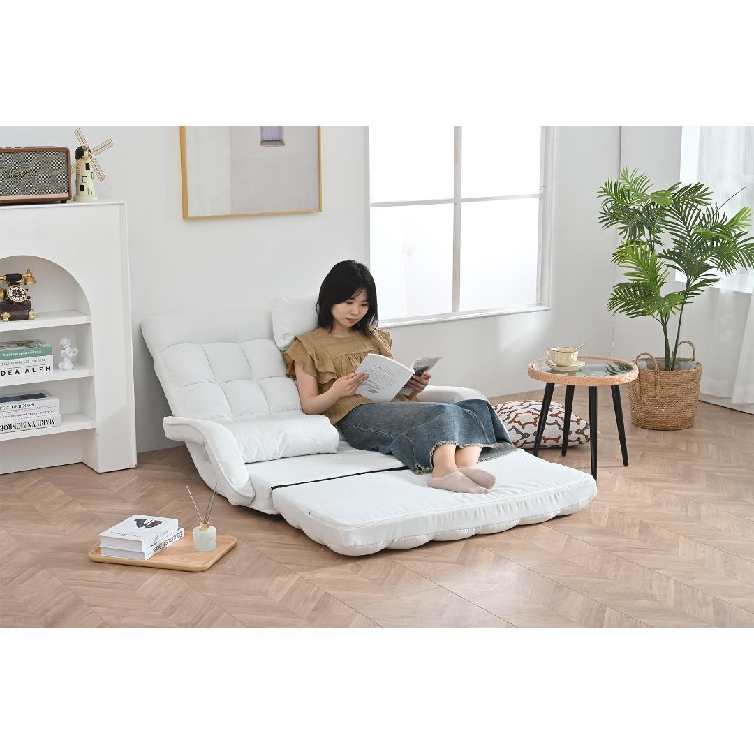 座椅子 4WAY リクライニングソファ 折りたたみ座いす 2人掛け【ホワイト】