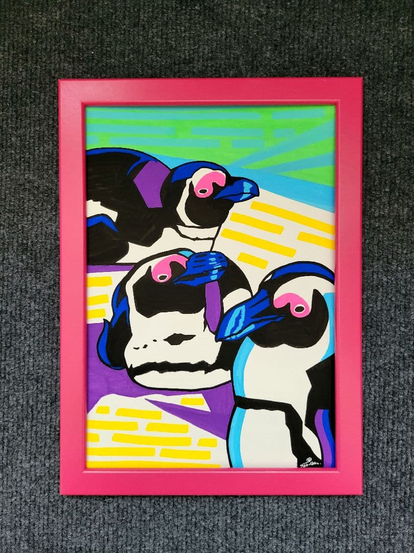 POSCA art 「ペンギン3」 A4サイズ 額縁付き