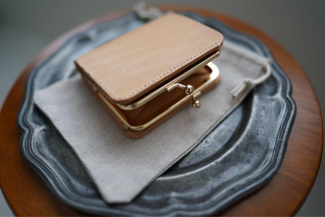 【一点もの】ハンドメイド 本革 がま口 二つ折り財布