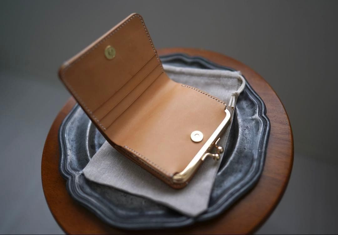 【一点もの】ハンドメイド 本革 がま口 二つ折り財布