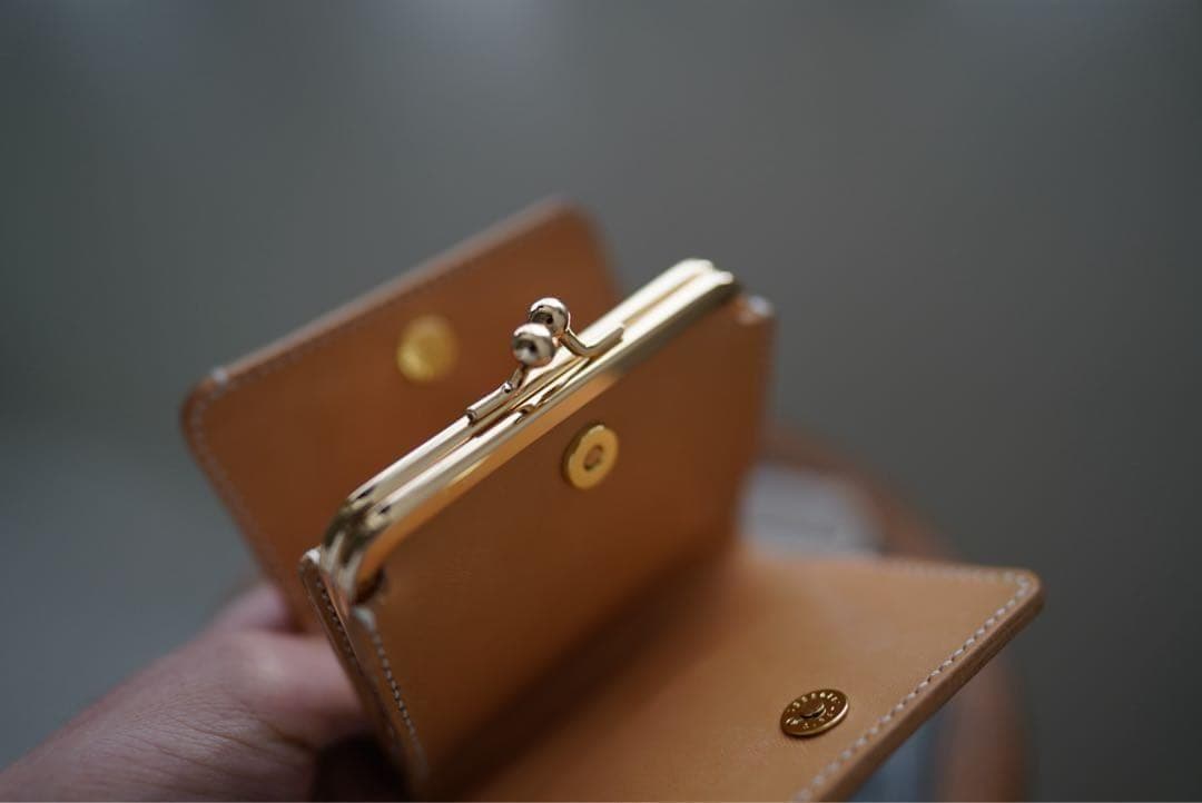 【一点もの】ハンドメイド 本革 がま口 二つ折り財布