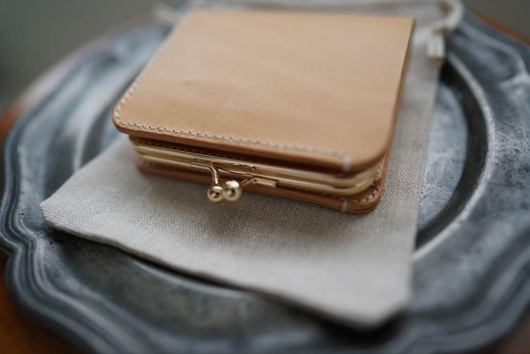 【一点もの】ハンドメイド 本革 がま口 二つ折り財布