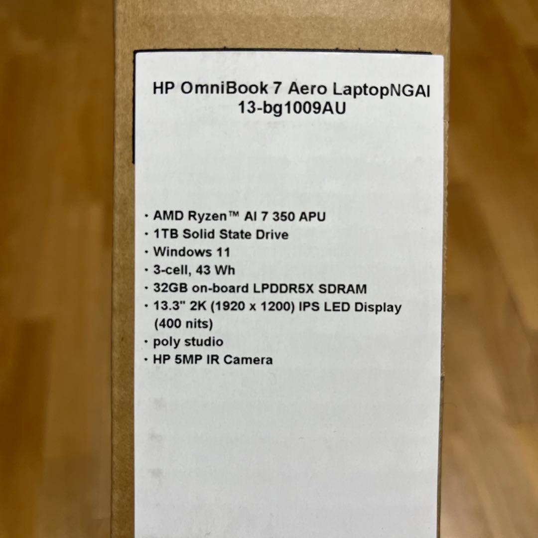 Windowsノート本体 HP OmniBook7 Aero13 Ryzen AI 7 32GB 1TB