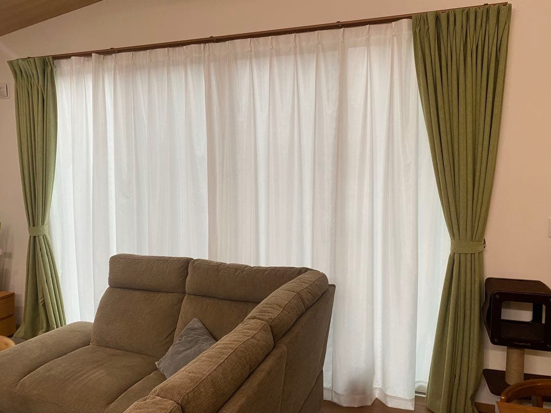 ニトリ ライトグリーン ファブリックカーテン シンプルストライプ 2枚セット