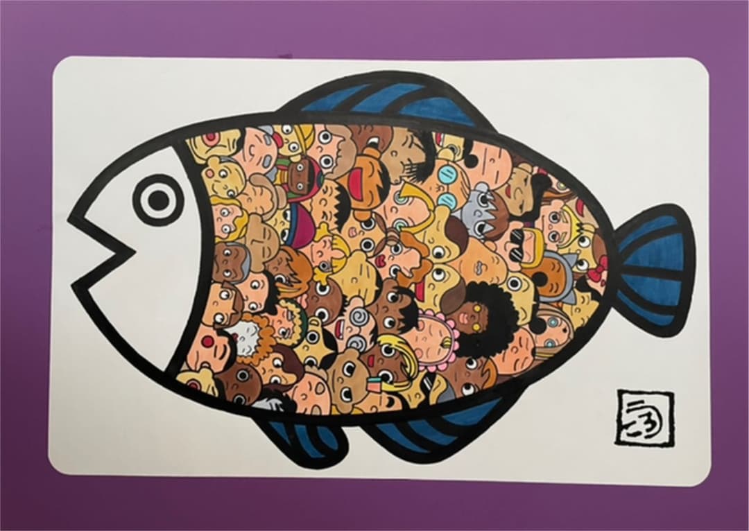 魚　うろこ　イラスト　魚拓　B1用紙4枚セット
