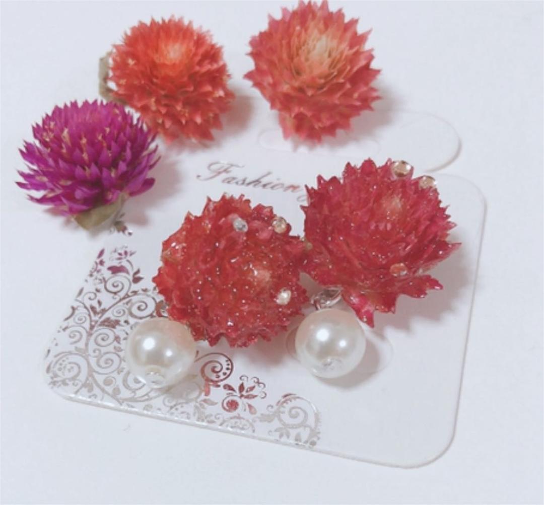 【お値下げ♡】千日紅とパール♡ピアス★イヤリング★センニチコウ