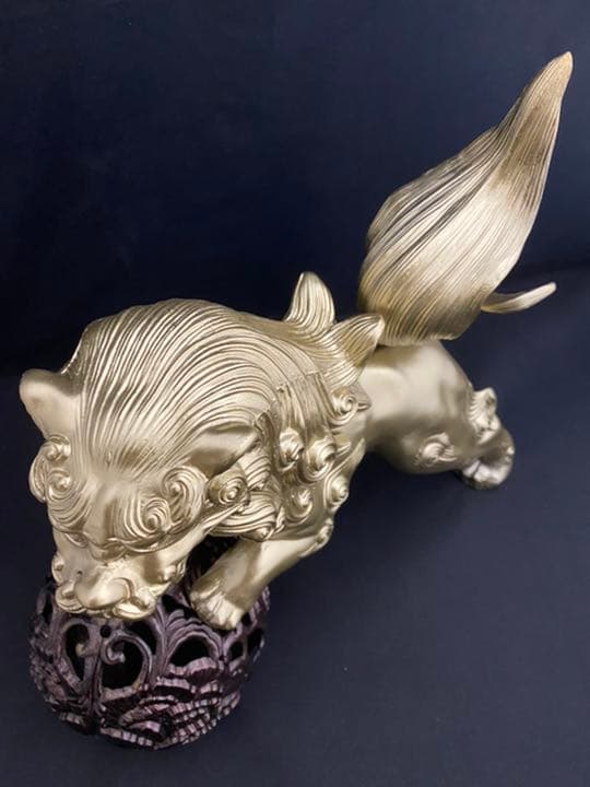 獅子 シーサー 玉 金属製 彫刻 置物 開運 風水 骨董 古美術 インテリア