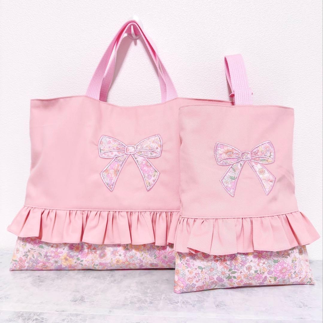レッスンバッグ　上履き袋　体操服袋　3点セット　女の子　入園入学　花柄　リボン