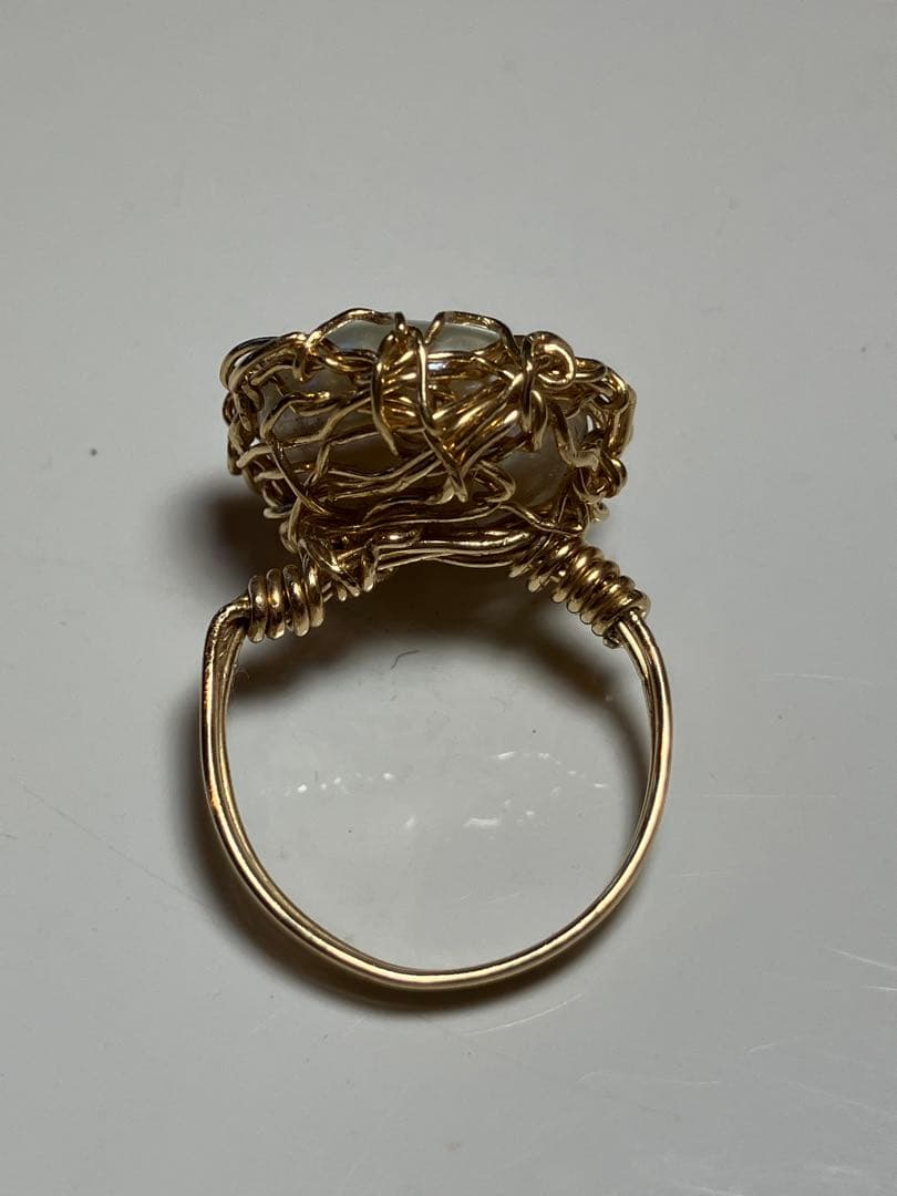 14kgfワイヤーラッピングリング❤️ヴィンテージ風　淡水パール　ハンドメイド