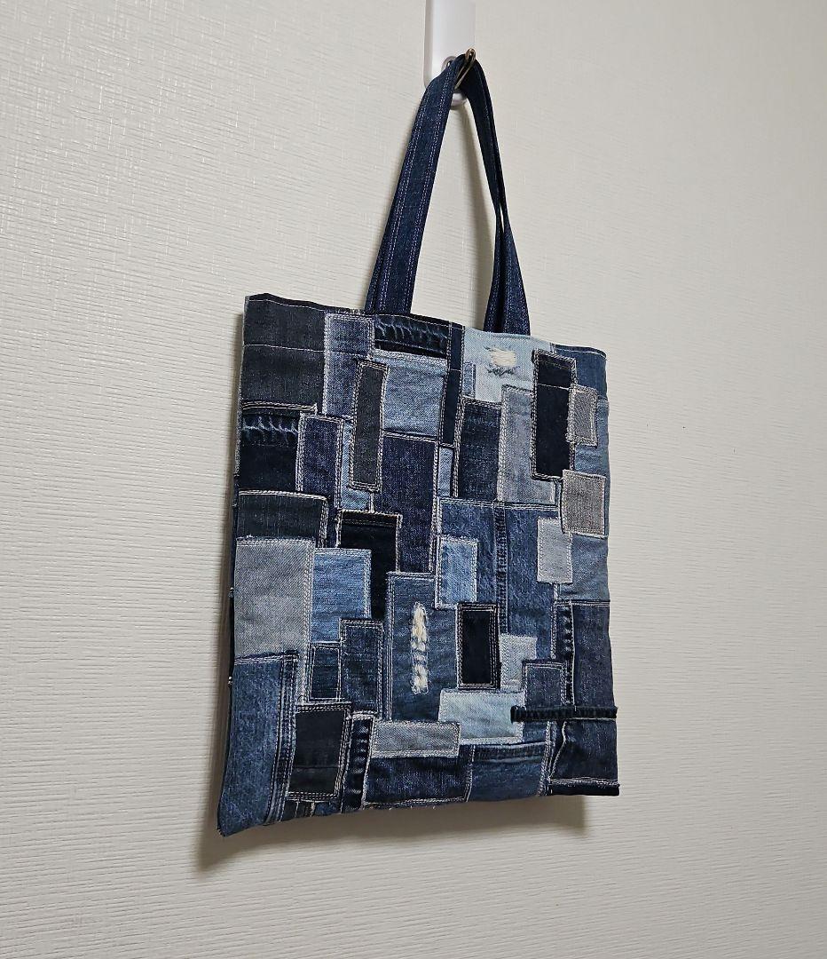 デニムリメイク パッチワーク ヴィンテージ風バッグ　刺し子