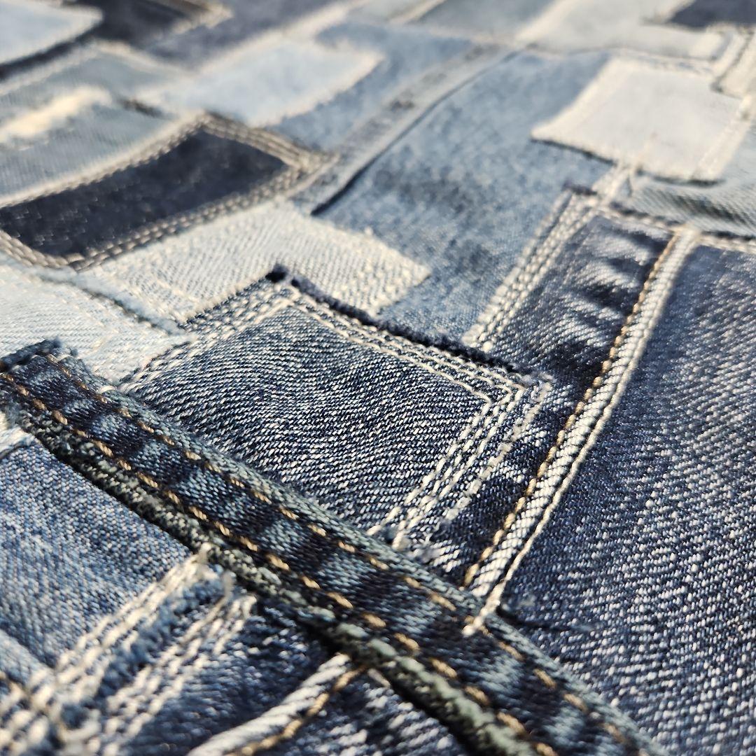 デニムリメイク パッチワーク ヴィンテージ風バッグ　刺し子