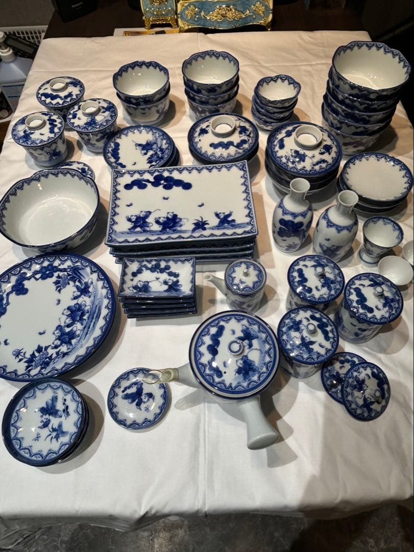 平戸和食器まとめ/鉢/小鉢/湯呑/茶器/酒器/皿/染付/唐子図 鍋島焼華山セット