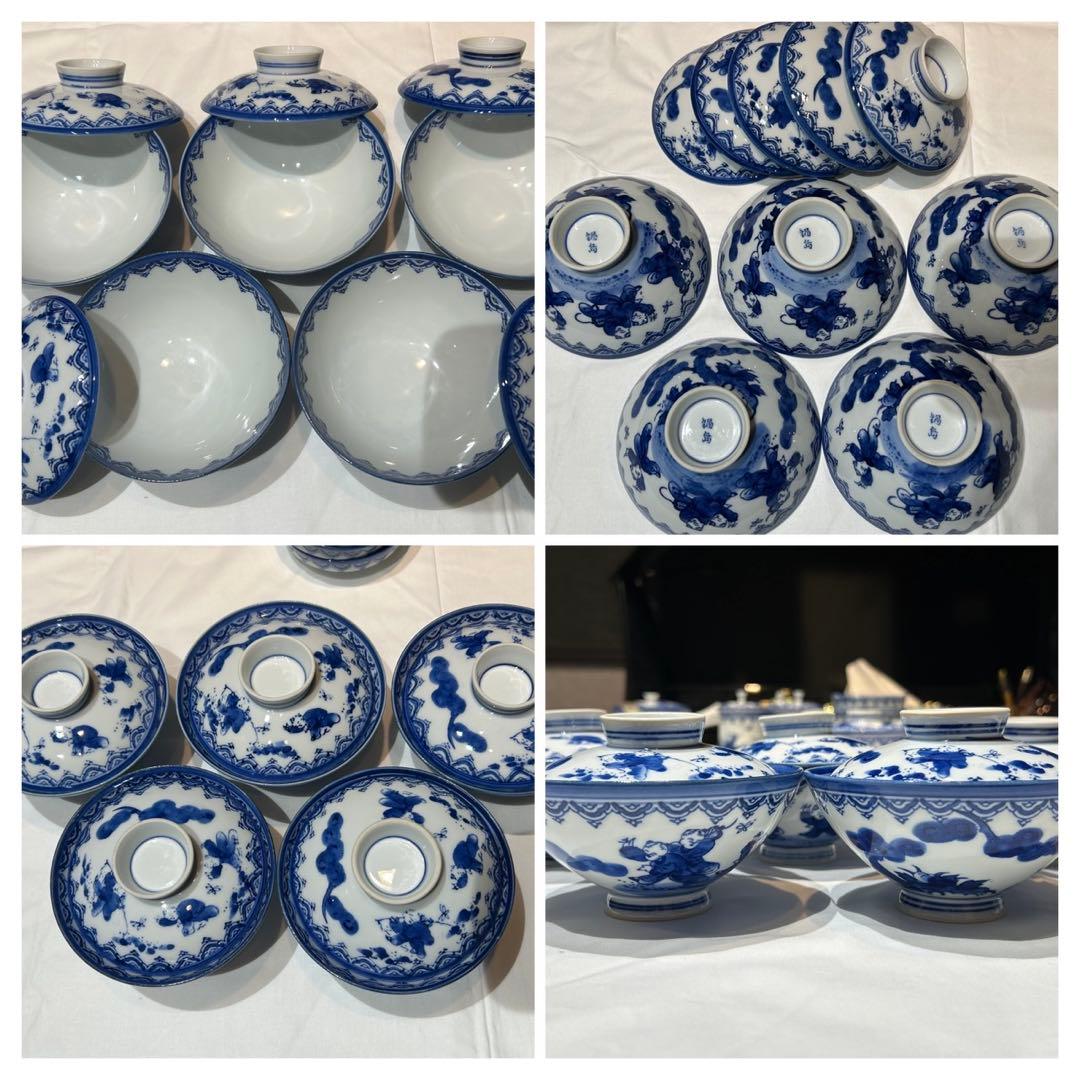 平戸和食器まとめ/鉢/小鉢/湯呑/茶器/酒器/皿/染付/唐子図 鍋島焼華山セット