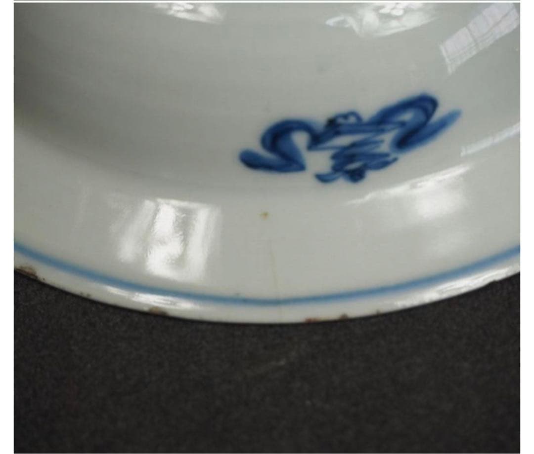 送料無料　明時代　鹿図染付平碗５客　本物保証　中国古玩