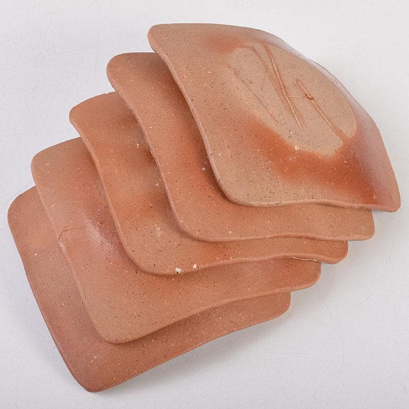 和食器　火襷　小皿　四方皿　銘々皿　五客　在銘　共箱　V　R9280