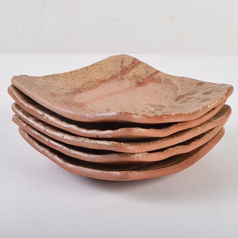 和食器　火襷　小皿　四方皿　銘々皿　五客　在銘　共箱　V　R9280